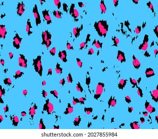 Abstract Hand Drawing Brush Strokes Leopard Cheetah Animal Skin Seamless Vector Pattern Isolated Background