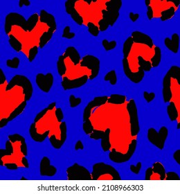 Abstract Hand Drawing Brush Strokes Heart Shape Leopard Cheetah Animal Skin Seamless Vector Pattern Isolated Background