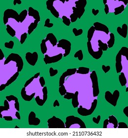 Abstract Hand Drawing Brush Strokes Heart Shape Leopard Cheetah Animal Skin Seamless Vector Pattern Isolated Background