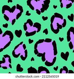 Abstract Hand Drawing Brush Strokes Heart Shape Leopard Cheetah Animal Skin Seamless Vector Pattern Isolated Background