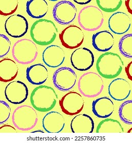 Abstract Hand Drawing Brush Strokes Circles Seamless Vector Upholstery Pattern Isolated Background