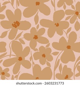 Abstract Hand Drawing Brush Strokes Large Peony Poppy Botanical Flowers and Leaves Seamless Upholstery Textile Vector Pattern Isolated Background