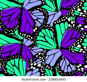 Abstract Hand Drawing Butterfly Wings Seamless Vector Pattern Colorful Background