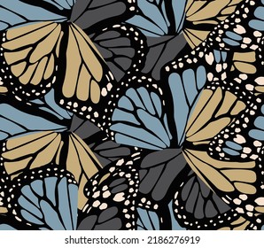 Abstract Hand Drawing Butterfly Wings Seamless Vector Pattern Colorful Background