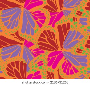 Abstract Hand Drawing Butterfly Wings Seamless Vector Pattern Colorful Background