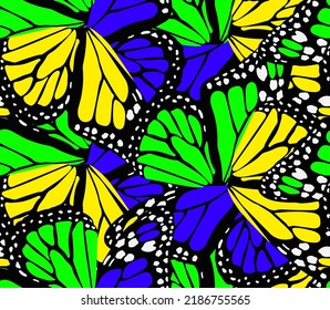 Abstract Hand Drawing Butterfly Wings Seamless Vector Pattern Colorful Background