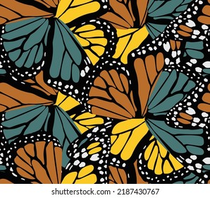 Abstract Hand Drawing Butterfly Wings Seamless Vector Pattern Colorful Background