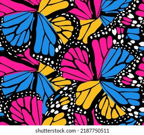 Abstract Hand Drawing Butterfly Wings Seamless Vector Pattern Colorful Background