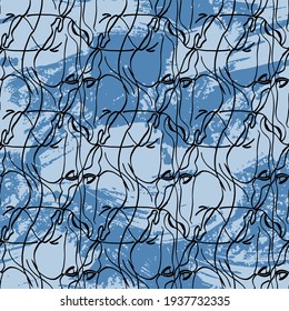 Abstract Hand Drawing Camouflage Horse Heads Repeating Vector Pattern Isolated Background