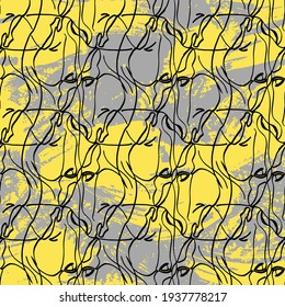 Abstract Hand Drawing Camouflage Horse Heads Repeating Vector Pattern Isolated Background