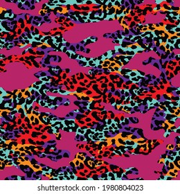 Abstract Hand Drawing Camouflage  with Leopard Skin Seamless Vector Pattern 