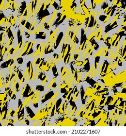 Abstract Hand Drawing Camouflage Zebra Stripes and Geometric Brush Strokes Seamless Vector Pattern Isolated Background