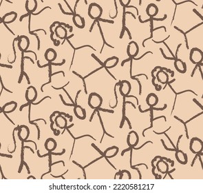 Abstract Hand Drawing Chalk Man Girls and Boys Seamless Vector Pattern Isolated Background