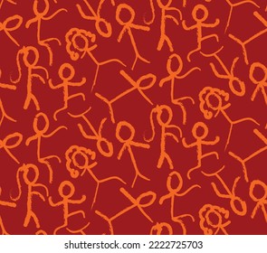 Abstract Hand Drawing Chalk Man Girls and Boys Seamless Vector Pattern Isolated Background