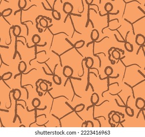 Abstract Hand Drawing Chalk Man Girls and Boys Seamless Vector Pattern Isolated Background
