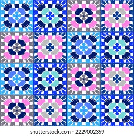 Abstract Hand Drawing Checkered Patchwork Lace Squares Seamless Vector Pattern Multi Colored Background