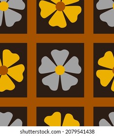 Abstract Hand Drawing Checkered Tile Flowers Plaid Tartan Checkered Seamless Vector Pattern Isolated Background