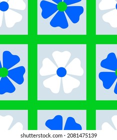Abstract Hand Drawing Checkered Tile Flowers Plaid Tartan Checkered Seamless Vector Pattern Isolated Background