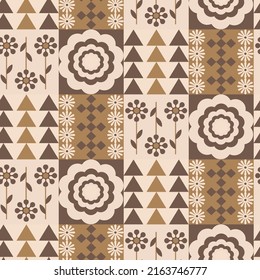 Abstracto Plano De Plano De Mano Tile Tile Floral Flores Geométricas Cuadrados Patrón Vector Sin Marea Fondo Aislado 