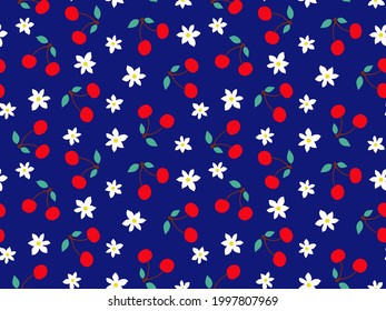 Fondo aislado de dibujo manual de frutas de cerezo y flores de mareo