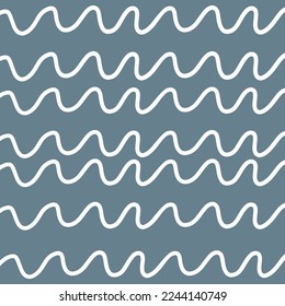 Abstract hand drawing in childish style. Seamless vector pattern of white wavy lines on a gray background.