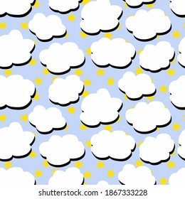 Abstrakte handgezeichnete Wolken und Sterne Wiederholung eines Vektormusters einzeln auf Hintergrund