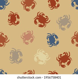 Abstract Hand Drawing Colorful Crabs Repeating Pattern Isolated Background