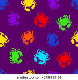 Abstract Hand Drawing Colorful Crabs Repeating Pattern Isolated Background