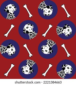 Abstract Hand Drawing Colorful Cute Dalmatian Dogs with Bones Seamless Vector Pattern Isolated Background