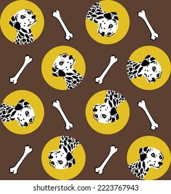 Abstract Hand Drawing Colorful Cute Dalmatian Dogs with Bones Seamless Vector Pattern Isolated Background