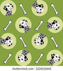 Abstract Hand Drawing Colorful Cute Dalmatian Dogs with Bones Seamless Vector Pattern Isolated Background