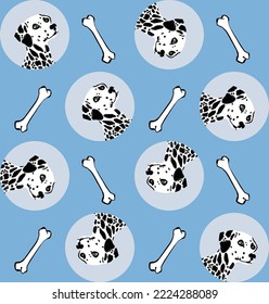 Abstract Hand Drawing Colorful Cute Dalmatian Dogs with Bones Seamless Vector Pattern Isolated Background