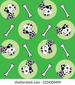 Abstract Hand Drawing Colorful Cute Dalmatian Dogs with Bones Seamless Vector Pattern Isolated Background