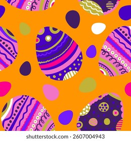 Abstract Hand Drawing Colorful Cute Geometric Shaped Easter Eggs Seamless Vector Pattern Isolated Background
