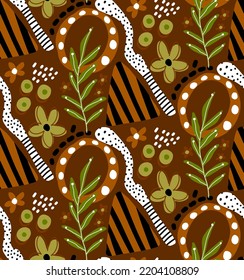 Abstract Hand Drawing Colorful Geometric Shapes Flowers and Leaves Seamless Vector Pattern Isolated Background