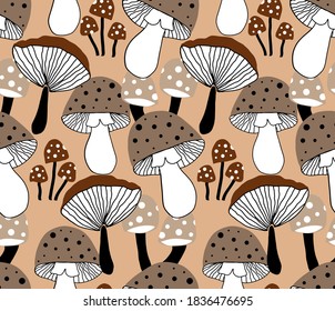 Abstract Hand Drawing Colorful  Mushrooms Repeating Vector Pattern Isolated Background