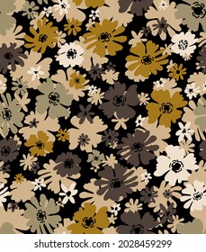 Abstract Hand Drawing Colorful Retro Flowers Seamless Vector Pattern Isolated Background 