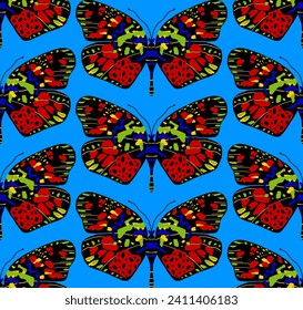 Abstract Hand Drawing Colorful Tile Art Deco Monarch Butterflies Seamless Vector Pattern Isolated Background