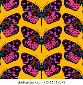 Resumen Dibujo A Mano Colorido Tile Art Deco Monarch Butterflies Patrón vectorial sin rompeolas Fondo aislado