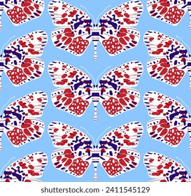 Abstract Hand Drawing Colorful Tile Art Deco Monarch Butterflies Seamless Vector Pattern Isolated Background