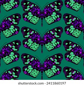 Abstract Hand Drawing Colorful Tile Art Deco Monarch Butterflies Seamless Vector Pattern Isolated Background
