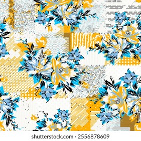 Abstract Hand Drawing Colorful Victorian Baroque Flowers and Leaves Seamless Vector Pattern Isolated Background Seamless vector floral pattern in Hawaiian style with big flowers