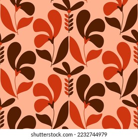 Abstract Hand Drawing Curly Art Deco Flowers and Leaves Seamless Vector Pattern Isolated Background