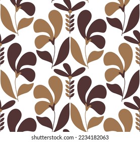 Abstract Hand Drawing Curly Art Deco Flowers and Leaves Seamless Vector Pattern Isolated Background