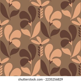 Abstract Hand Drawing Curly Art Deco Flowers and Leaves Seamless Vector Pattern Isolated Background