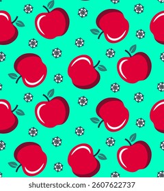 Abstract Hand Drawing Cute Apples and Flowers Seamless Vector Pattern Isolated Background
