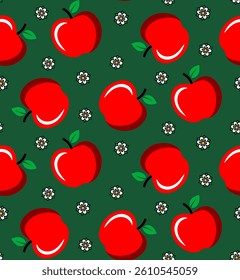 Abstract Hand Drawing Cute Apples and Flowers Seamless Vector Pattern Isolated Background