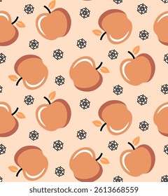 Abstract Hand Drawing Cute Apples and Flowers Seamless Vector Pattern Isolated Background
