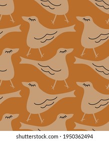 Abstract Hand Drawing Cute Birds Repeating Vector Pattern Isolated Background