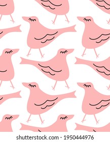 Abstract Hand Drawing Cute Birds Repeating Vector Pattern Isolated Background